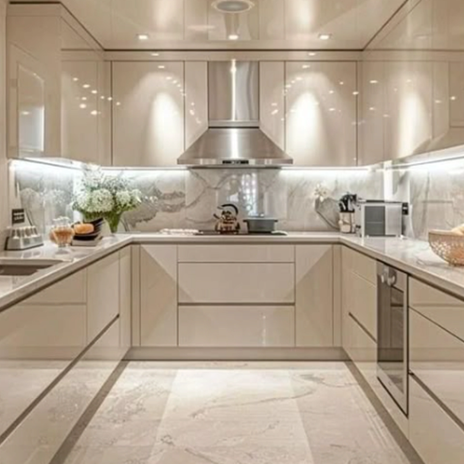 Cocina moderna blanca en U