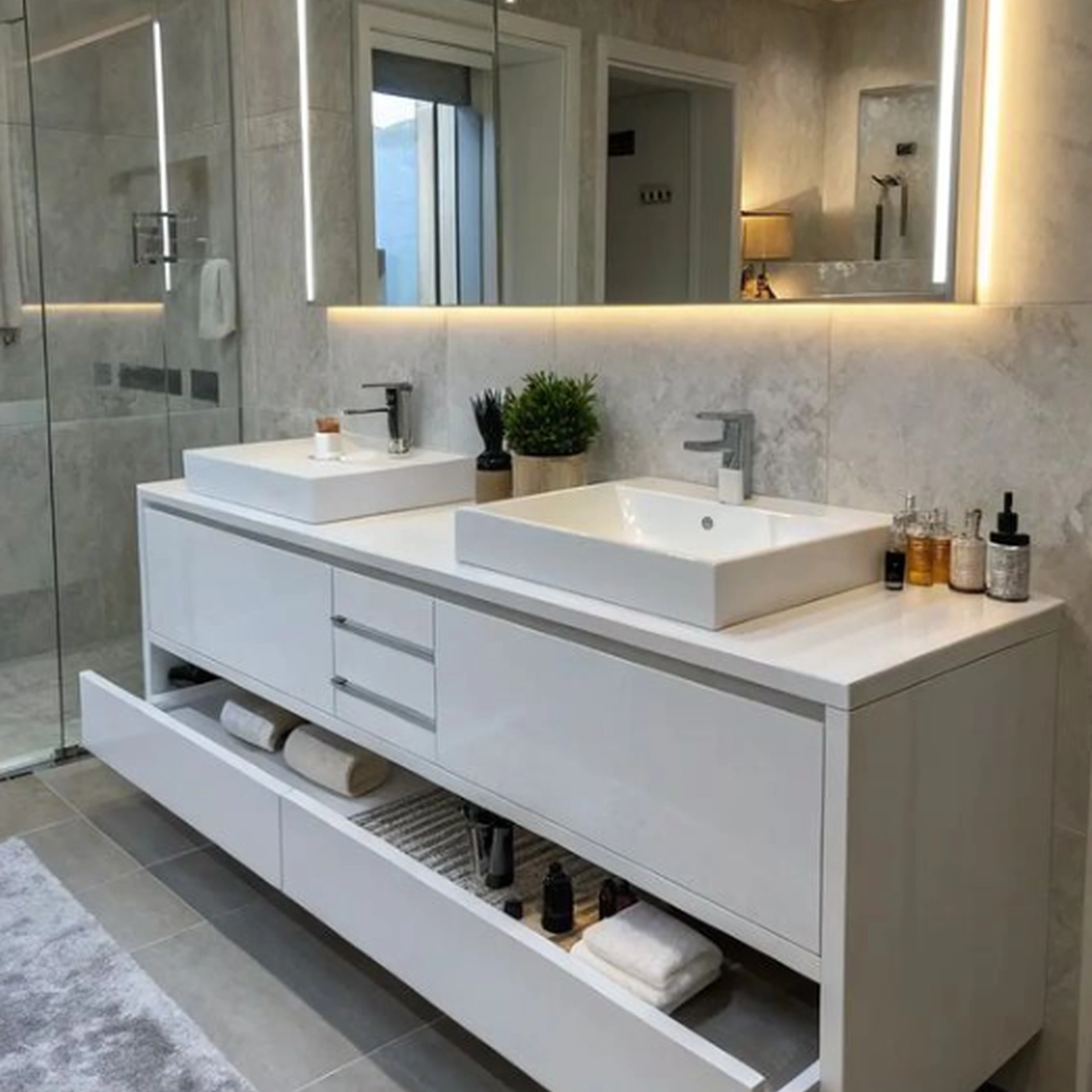 Mueble de baño doble lavamanos blanco