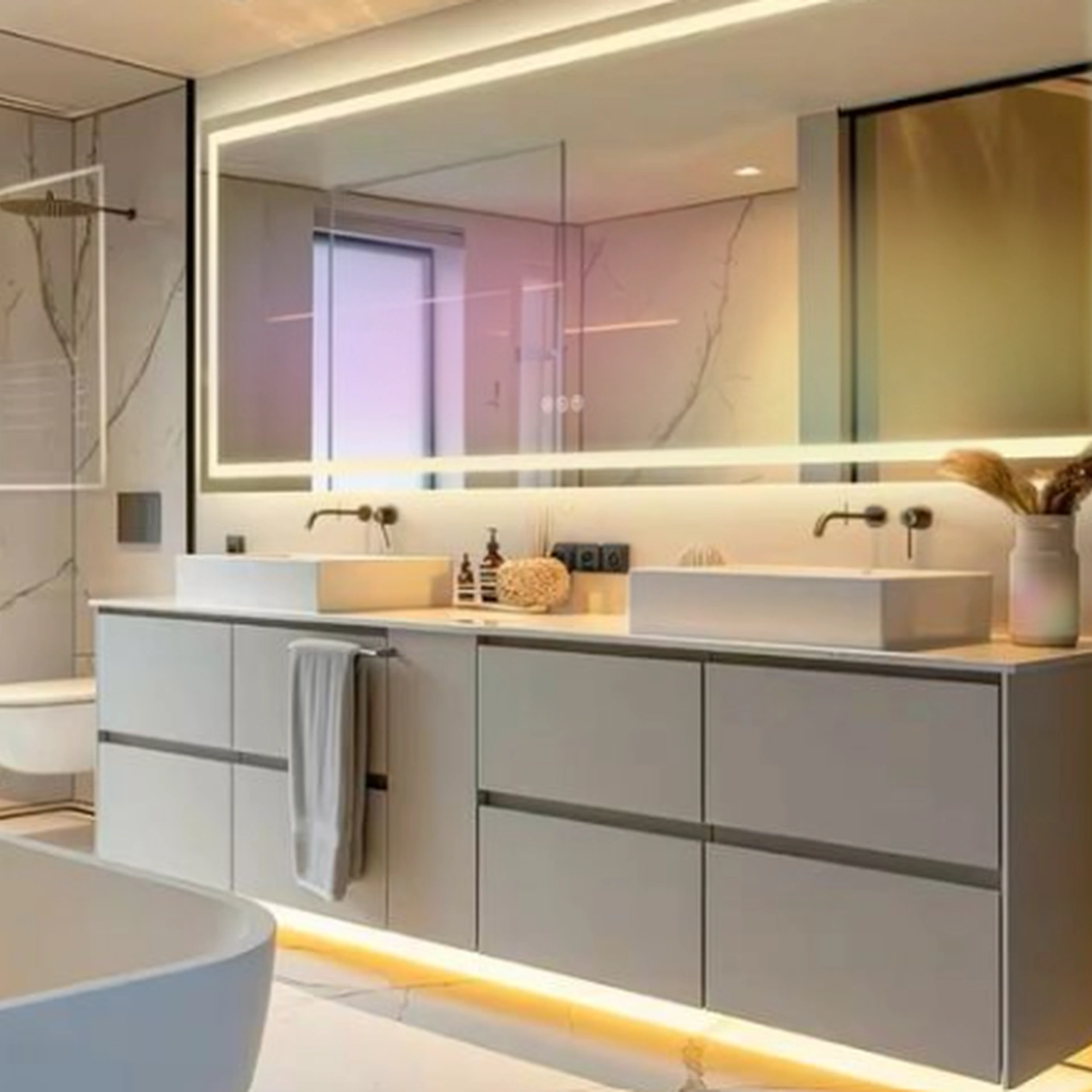 Mueble de baño flotante blanco con LED