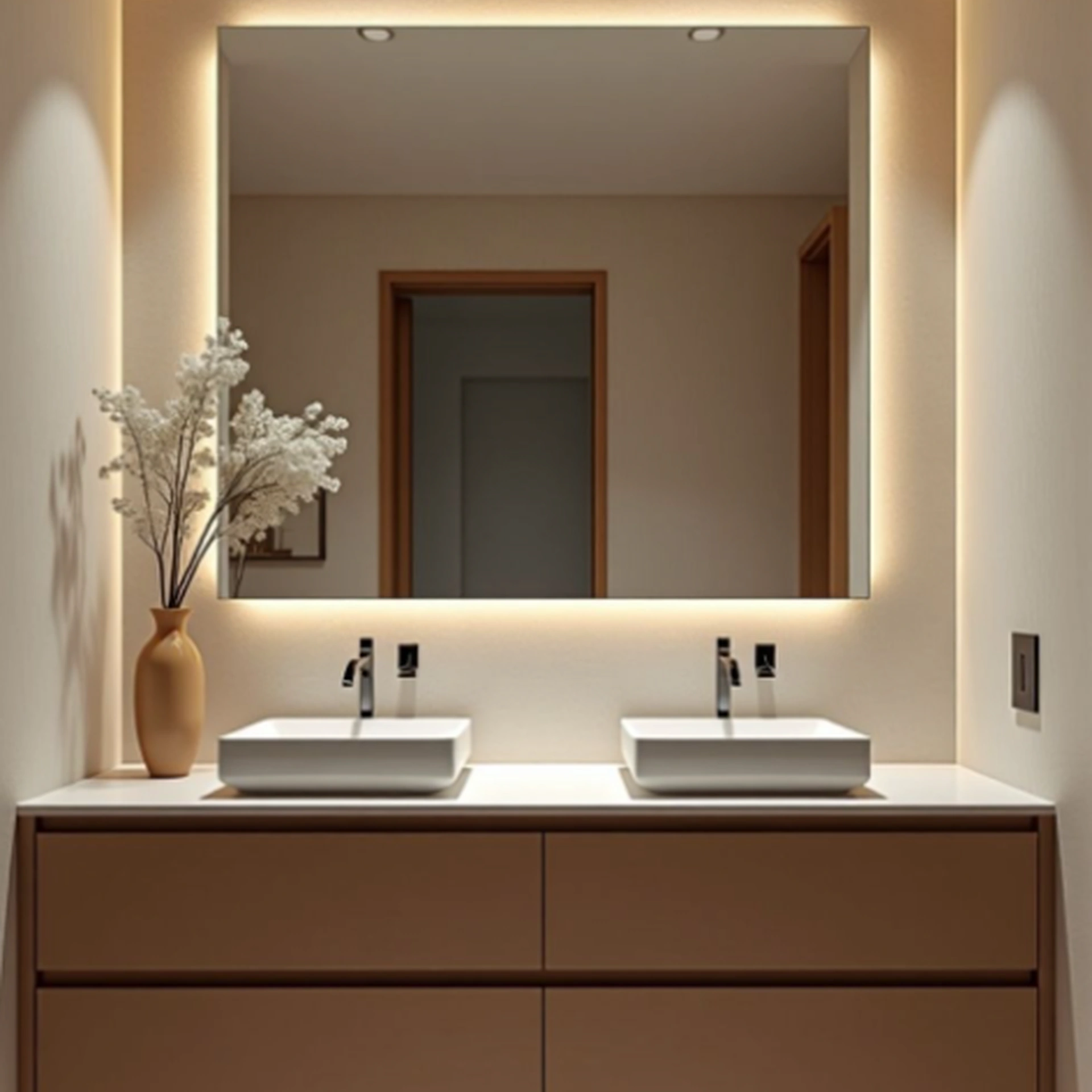 Mueble de baño doble lavamanos en tono marrón